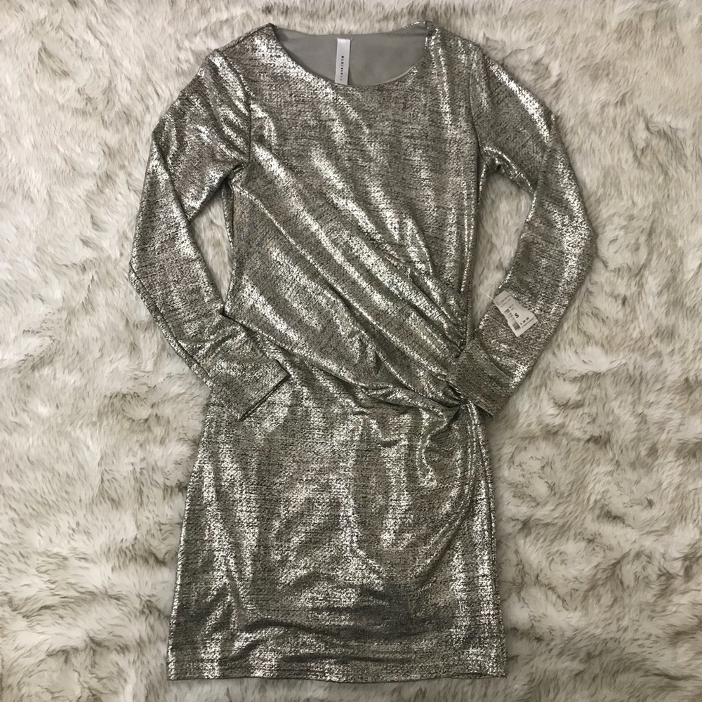 Long sleeve metallic cocktail dress